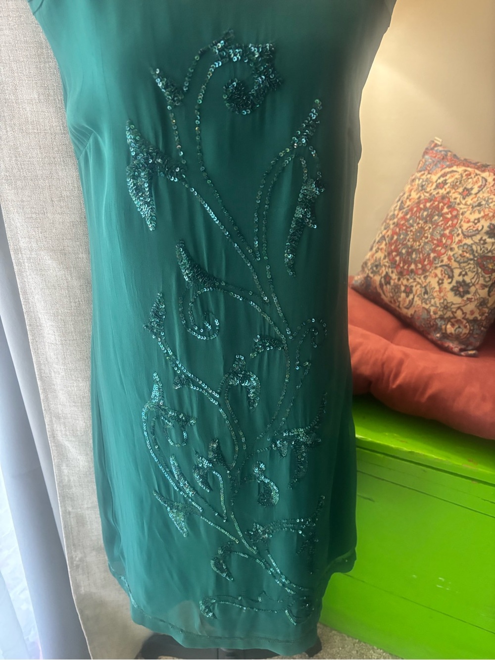 Elegant Teal Beaded Sheath Dress